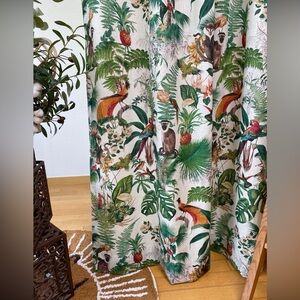 Set of Tropical Jungle Print Linen Nursery Curtains for Kids (Blackout Lined)